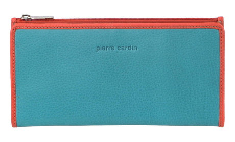 Pierre Cardin Italian Genuine Leather Ladies Bi-Fold Wallet - Turquoise/Orange