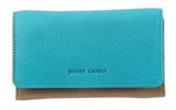 Pierre Cardin Italian Genuine Leather Ladies Summer Trifold Wallet- Turquoise/Taupe
