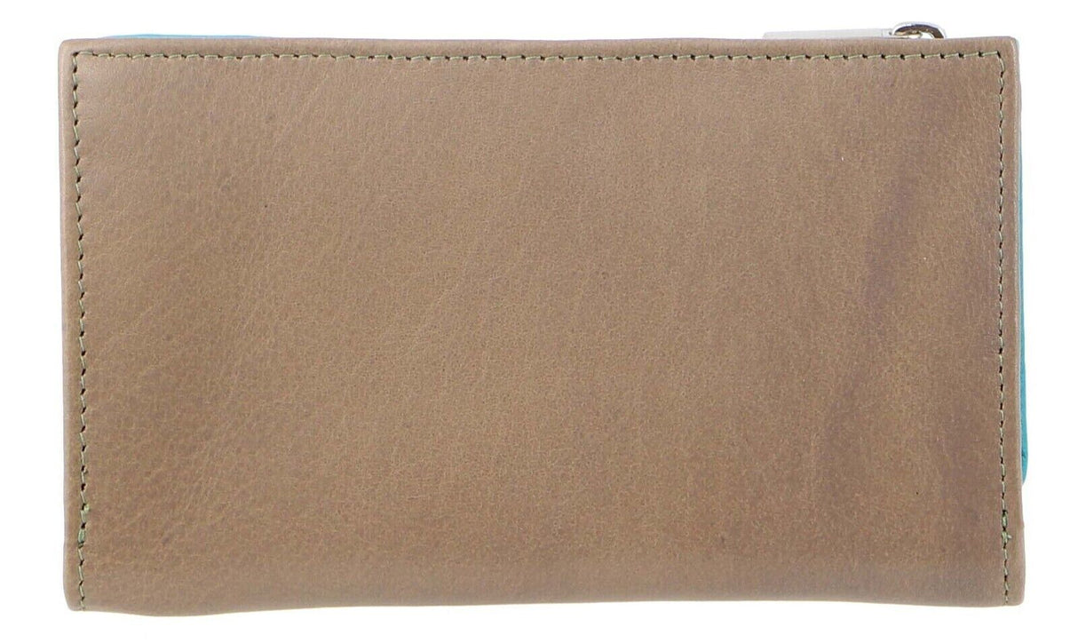 Pierre Cardin Italian Genuine Leather Ladies Summer Trifold Wallet- Turquoise/Taupe