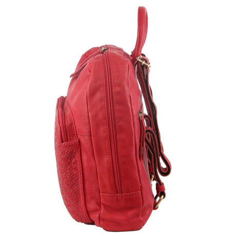 Pierre Cardin Womens Woven Soft Leather Backpack Bag Travel Designer - Red