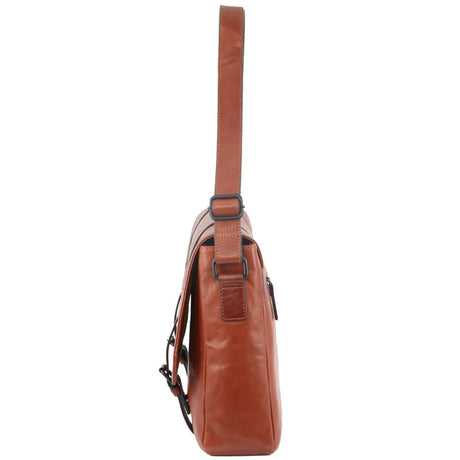 Pierre Cardin Mens Crumple Leather Flap Over 13" Laptop Computer Bag - Cognac