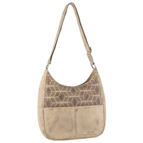 Pierre Cardin Womens Italian Leather Perforated Crossbody Travel Bag - Latte