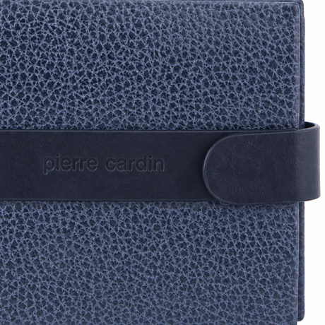 Pierre Cardin Mens RFID Woven-Embossed Leather Tab Wallet - Navy