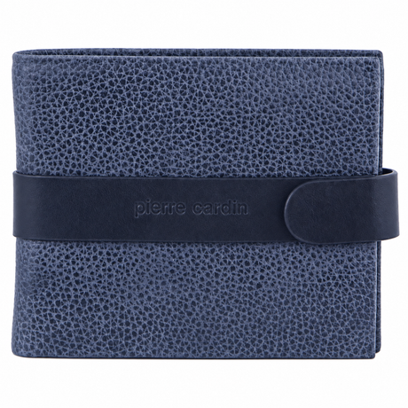 Pierre Cardin Mens RFID Woven-Embossed Leather Tab Wallet - Navy