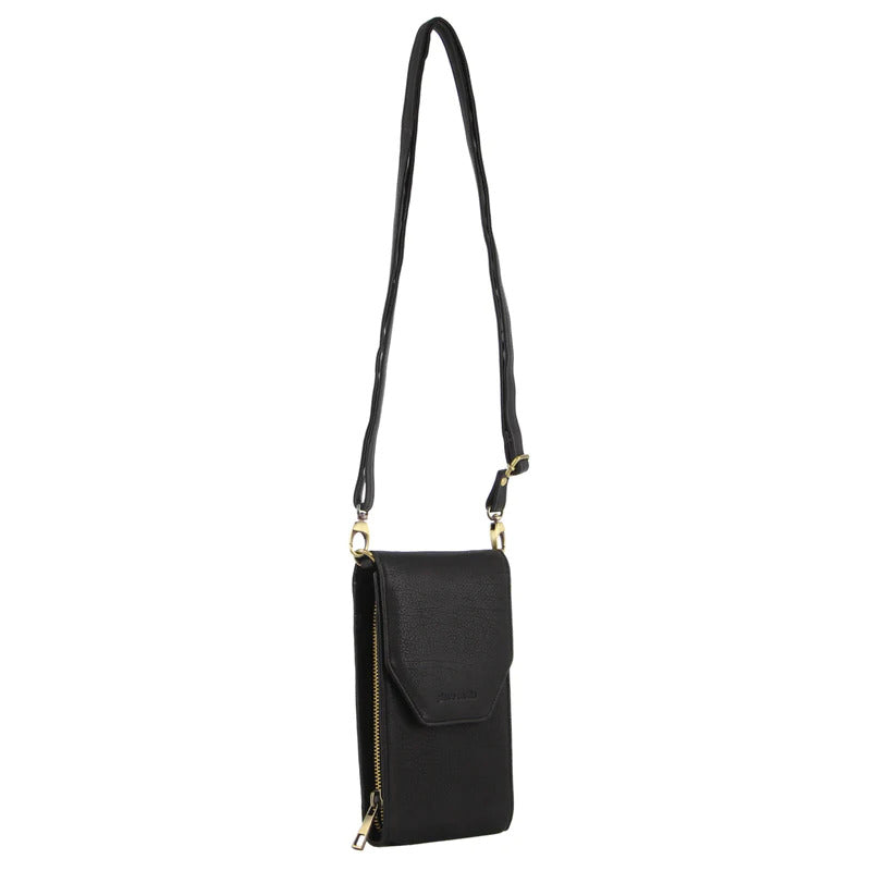 Pierre Cardin Ladies Leather Cross Body Bag/Wallet Bag/Clutch Wallet Large Flap - Black