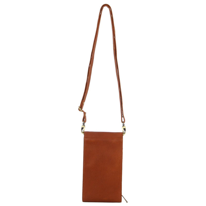 Pierre Cardin Ladies Leather Cross Body Bag/Wallet Bag/Clutch Wallet Large Flap - Cognac