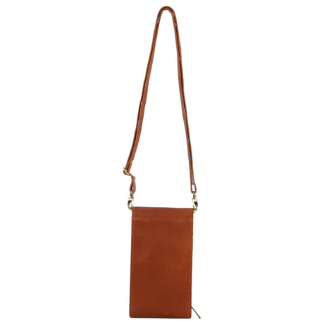 Pierre Cardin Ladies Leather Cross Body Bag/Wallet Bag/Clutch Wallet Large Flap - Cognac