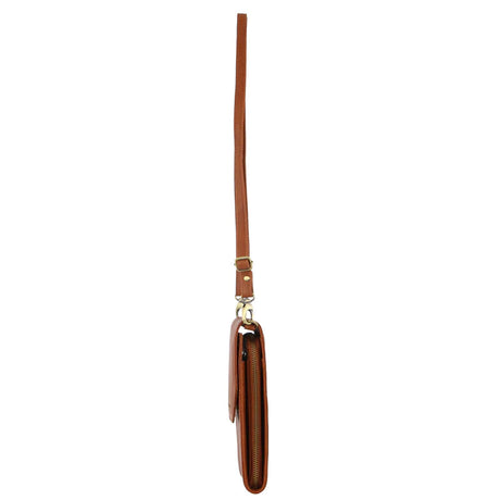 Pierre Cardin Ladies Leather Cross Body Bag/Wallet Bag/Clutch Wallet Large Flap - Cognac