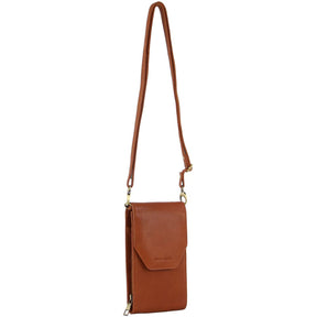 Pierre Cardin Ladies Leather Cross Body Bag/Wallet Bag/Clutch Wallet Large Flap - Cognac