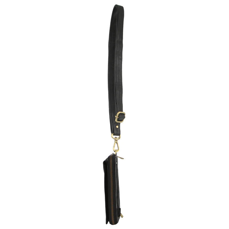 Pierre Cardin Ladies Leather Cross Body Bag/Wallet Bag/Clutch Wallet Small Flap - Black