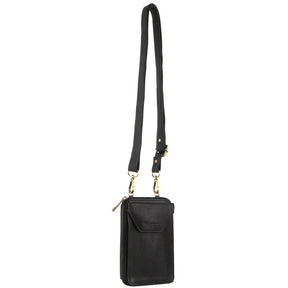 Pierre Cardin Ladies Leather Cross Body Bag/Wallet Bag/Clutch Wallet Small Flap - Black