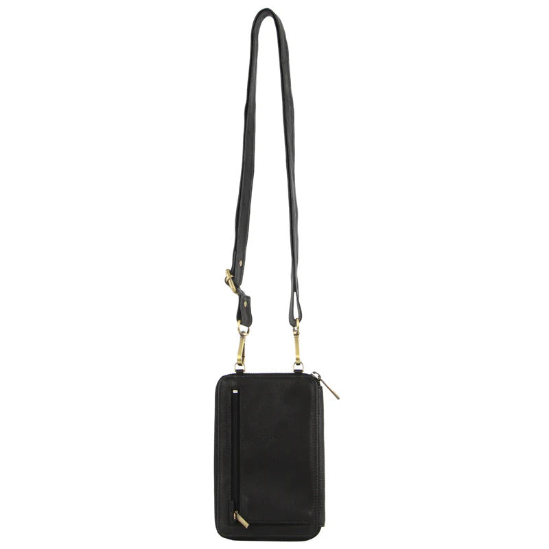 Pierre Cardin Ladies Leather Cross Body Bag/Wallet Bag/Clutch Wallet Small Flap - Black