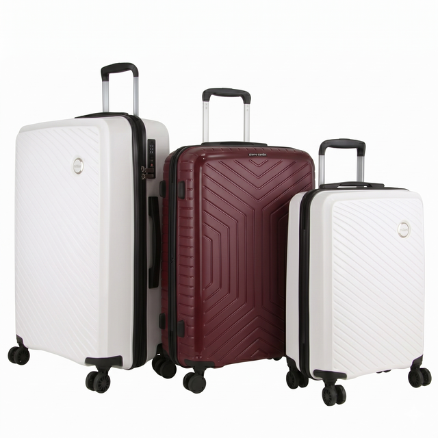 Pierre Cardin 3pc Hardshell Superlight Luggage Set 20/24/28" - Burgundy/White (Travel Suitcases)