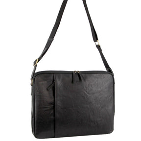 Pierre Cardin Crumpled Leather 15" Laptop Bag - Black