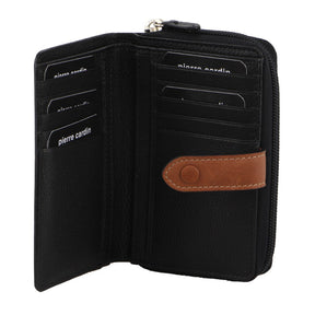 Pierre Cardin Womens Leather Bi-Fold Zip Around Purse Wallet - Black