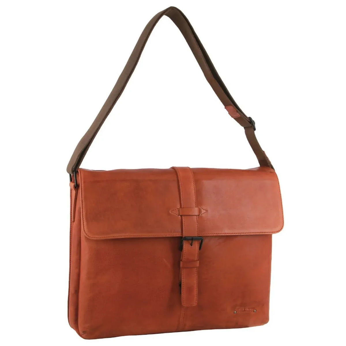 Pierre Cardin Italian Leather Flap-Over Laptop Computer Bag in Cognac ...