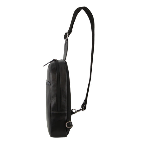 Pierre Cardin Mens Leather Crossbody Bag - Black/Navy (w/ Shoulder Strap)