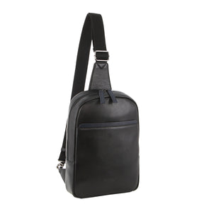 Pierre Cardin Mens Leather Crossbody Bag - Black/Navy (w/ Shoulder Strap)