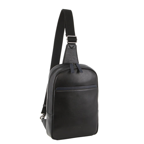 Pierre Cardin Mens Leather Crossbody Bag - Black/Navy (w/ Shoulder Strap)