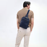 Pierre Cardin Mens Leather Crossbody Bag - Navy/Black (w/ Shoulder Strap)