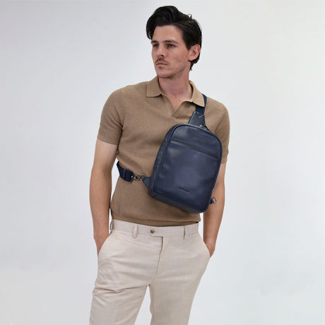 Pierre Cardin Mens Leather Crossbody Bag - Navy/Black (w/ Shoulder Strap)