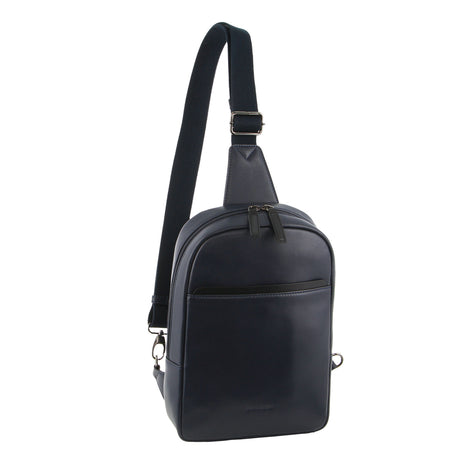 Pierre Cardin Mens Leather Crossbody Bag - Navy/Black (w/ Shoulder Strap)