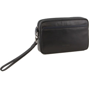 Pierre Cardin Mens Leather Travel Organizer Bag - Black/Navy