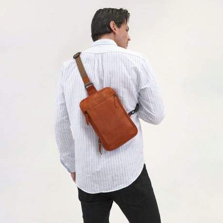 Pierre Cardin Mens Leather Crossbody Bag - Cognac