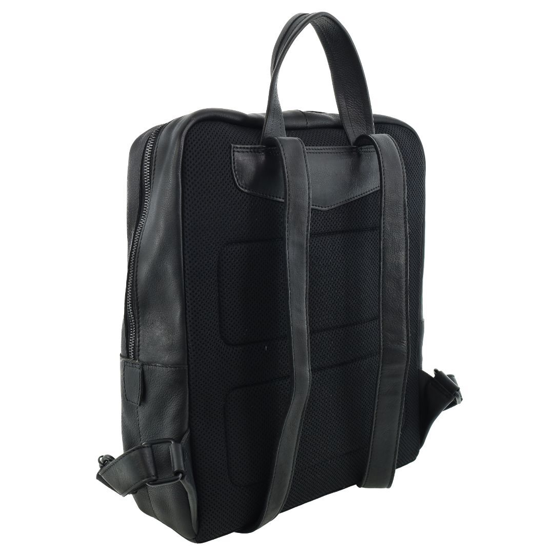 Pierre Cardin Mens Leather Sleek Backpack Bag - Black (w/ Laptop Compartment)