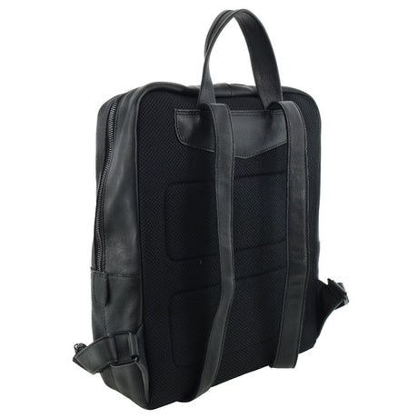 Pierre Cardin Mens Leather Sleek Backpack Bag - Black (w/ Laptop Compartment)