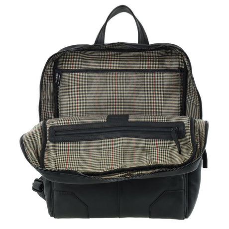 Pierre Cardin Mens Leather Sleek Backpack Bag - Black (w/ Laptop Compartment)