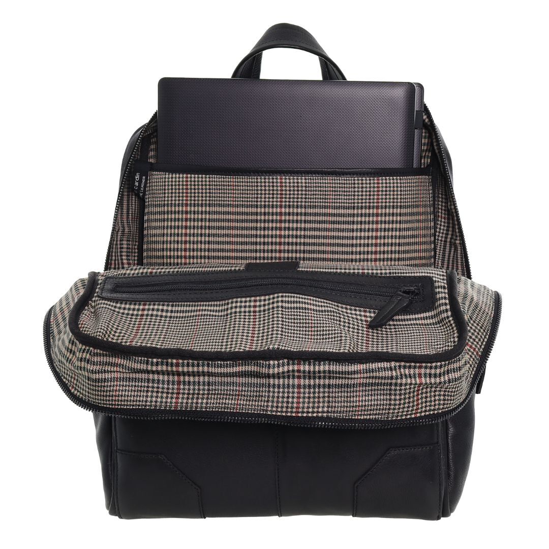 Pierre Cardin Mens Leather Sleek Backpack Bag - Black (w/ Laptop Compartment)