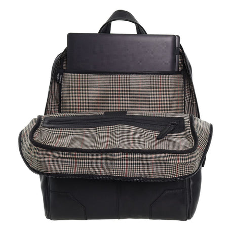 Pierre Cardin Mens Leather Sleek Backpack Bag - Black (w/ Laptop Compartment)