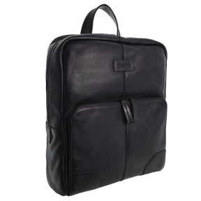 Pierre Cardin Mens Leather Sleek Backpack Bag - Black (w/ Laptop Compartment)