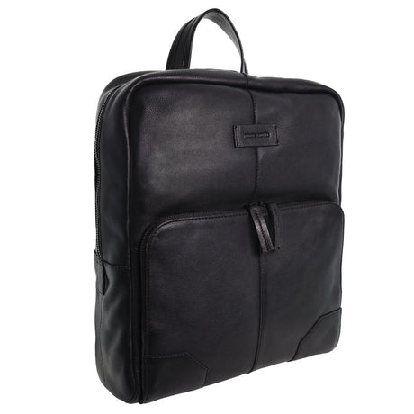 Pierre Cardin Mens Leather Sleek Backpack Bag - Black (w/ Laptop Compartment)