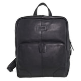 Pierre Cardin Mens Leather Sleek Backpack Bag - Black (w/ Laptop Compartment)