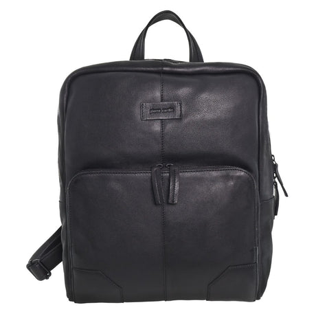 Pierre Cardin Mens Leather Sleek Backpack Bag - Black (w/ Laptop Compartment)