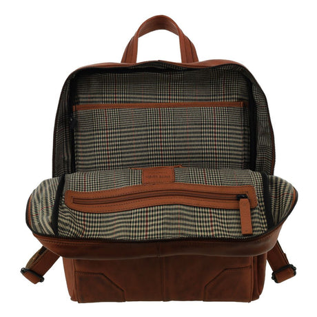 Pierre Cardin Mens Leather Sleek Backpack Bag - Cognac (w/ Laptop Compartment)