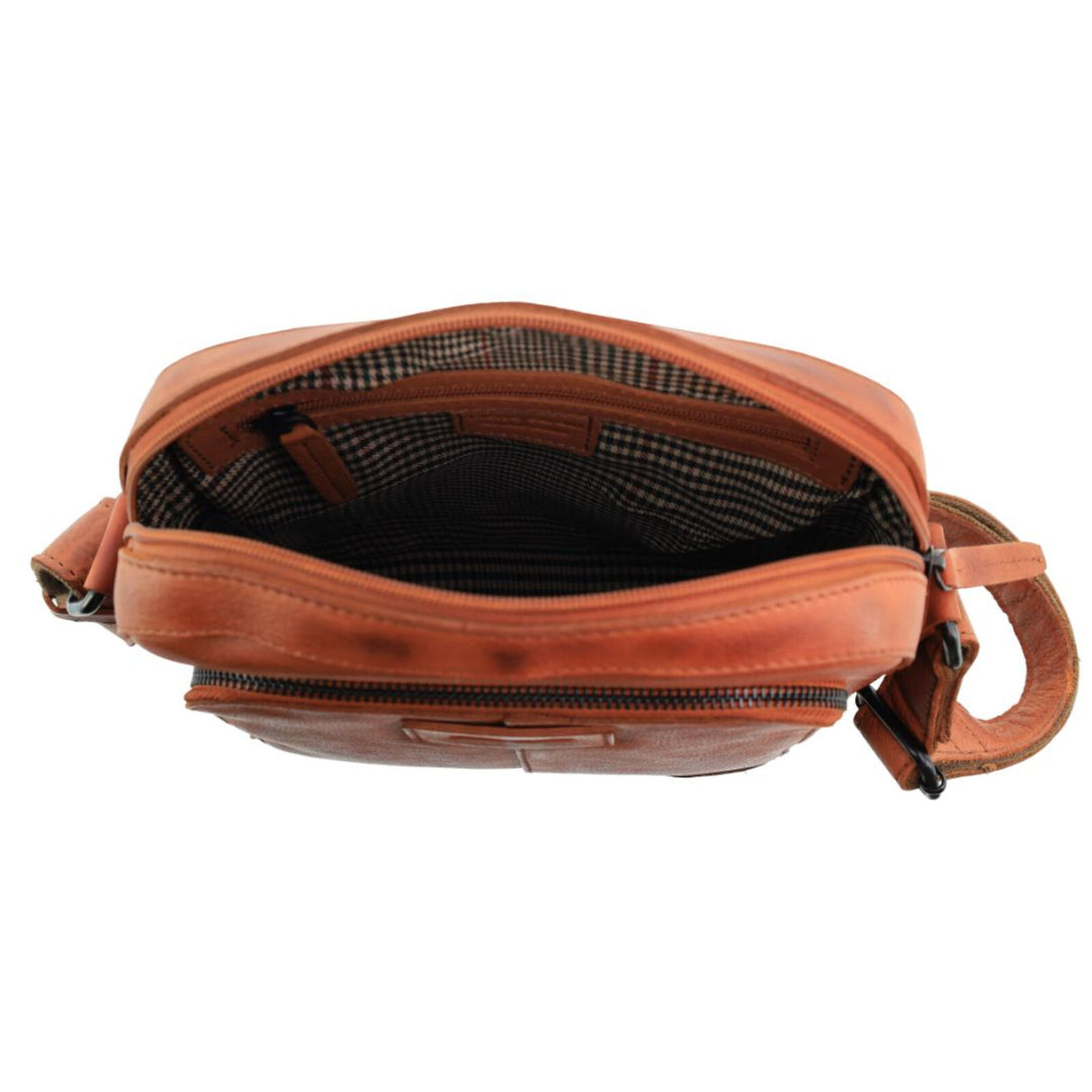 Pierre Cardin Mens Large Leather Crossbody Bag - Cognac (Front & Back Zipped Pocket)