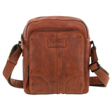 Pierre Cardin Mens Large Leather Crossbody Bag - Cognac (Front & Back Zipped Pocket)