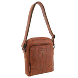 Pierre Cardin Mens Large Leather Crossbody Bag - Cognac (Front & Back Zipped Pocket)