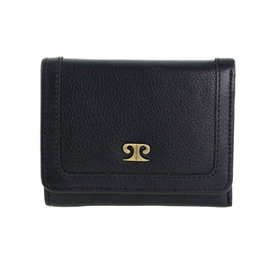 Pierre Cardin Ladies Leather Snap Button Tri-Fold Wallet - Black