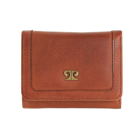 Pierre Cardin Ladies Leather Snap Button Tri-Fold Wallet - Cognac