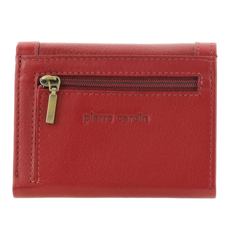 Pierre Cardin Ladies Leather Snap Button Tri-Fold Wallet - Red