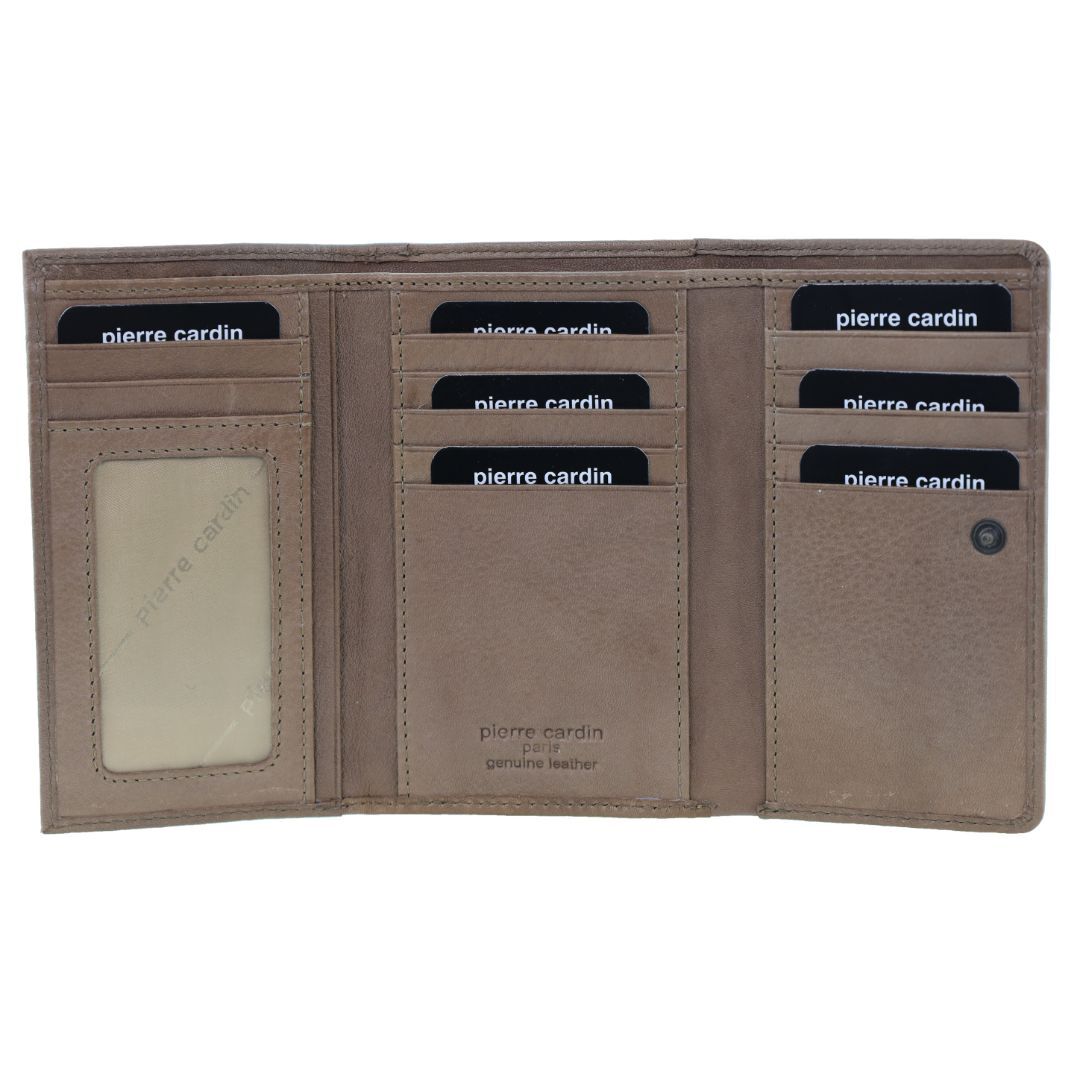 Pierre Cardin Womens Soft Italian Leather RFID Rustic Purse Wallet - Taupe