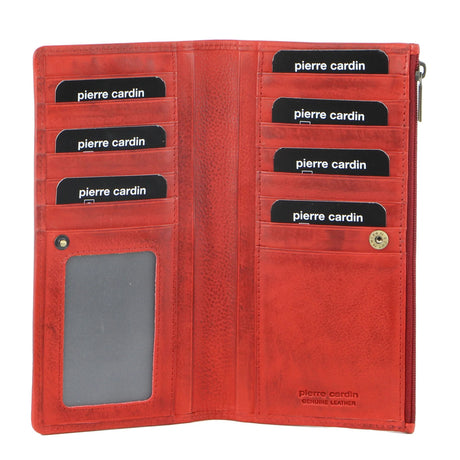 Pierre Cardin Womens Soft Italian Leather RFID Purse Bi-Fold Wallet - Red