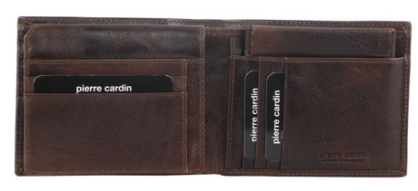 Pierre Cardin Mens Genuine Italian Leather Wallet Removable Coin Purse - Chocolate