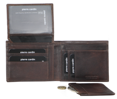 Pierre Cardin Mens Genuine Italian Leather Wallet Removable Coin Purse - Chocolate