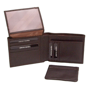 Pierre Cardin Mens Genuine Italian Leather Wallet Removable Coin Purse - Brown