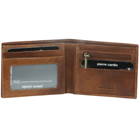 Pierre Cardin Mens Wallet RFID Blocking Genuine Italian Leather - Cognac